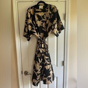 Estate Dark Floral Black and Gold Long Flowy Women's Duster Kimono Cardigan 6